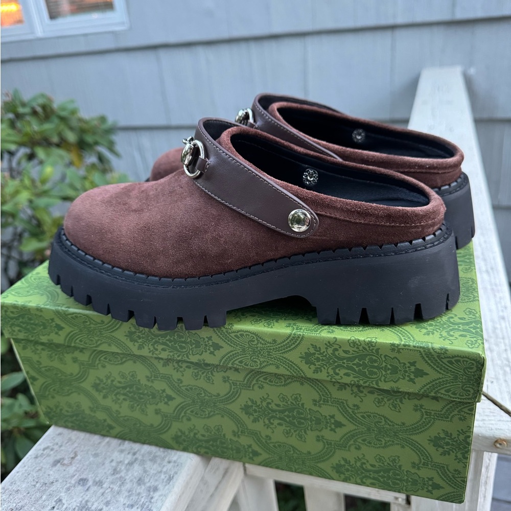 Brown Suede Mules with Silver Accents - Picture 6 of 6